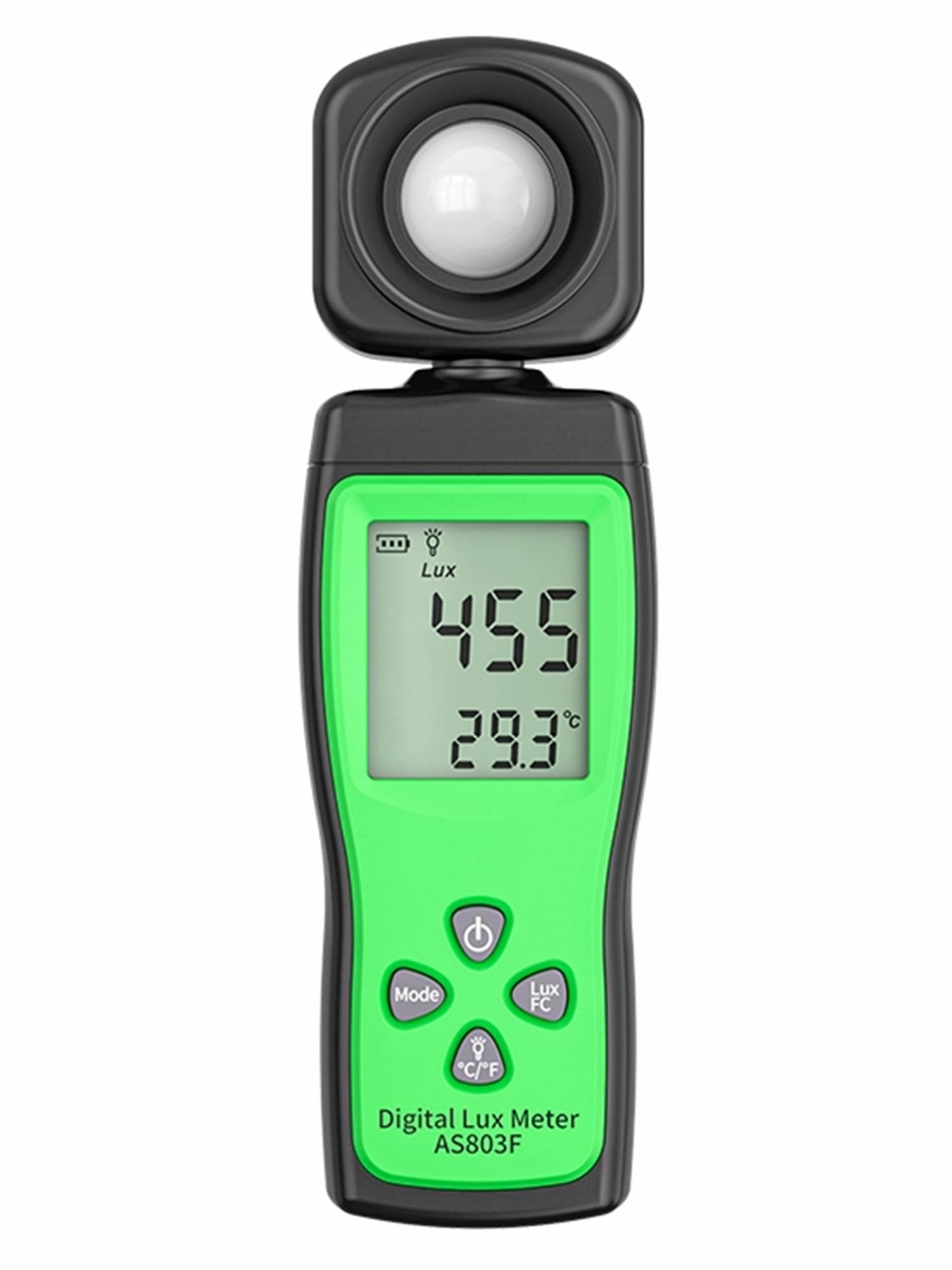 YankokAS803F Smart Digital Light Meter 1-200000 Lux Measurement Lumen Checker Tools with High Accuracy 180D Rotatable Sensor and LCD Display Green (Come with User Manual but Battery NOT Included)