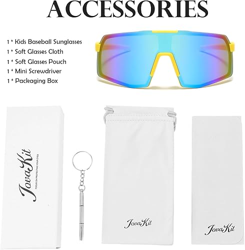 Miniatura 7 de JOVAKIT Gafas de sol de béisbol para niños y niñas de 3 a 13 años, lentes de sol de béisbol juvenil, UV400, pantallas deportivas de ciclismo