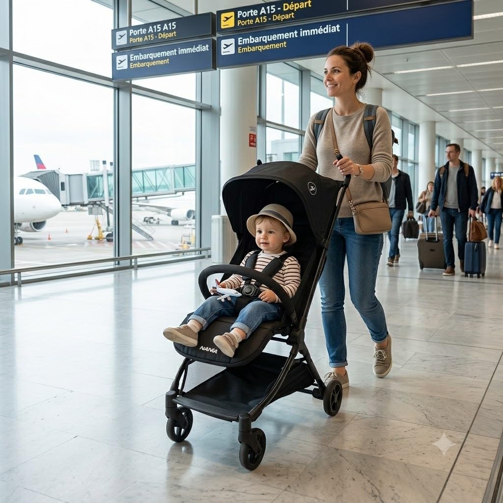 Nania, Passeggino Ultra-Compatto, Babyjet (0-15 kg) Omologato Cabina Aereo, Leggero 4,5 kg, Schienale reclinabile, Parasole regolabile, Borsa per il trasporto inclusa