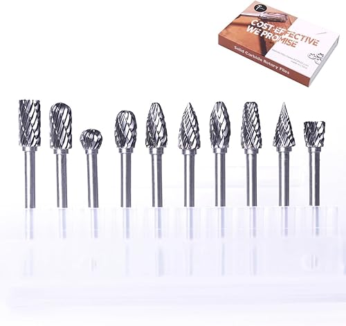 Atoplee set de fresas de carburo de tungsteno y acero con punta diamante vástago de 18 pulgadas para taladros Dremel - Ideal para limar tallar