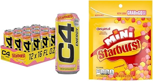 Cellucor - Bebida energética C4 Starburst Strawberry Bebida de rendimiento preentrenamiento sin azúcar carbonatada 16 oz - 12 unidades