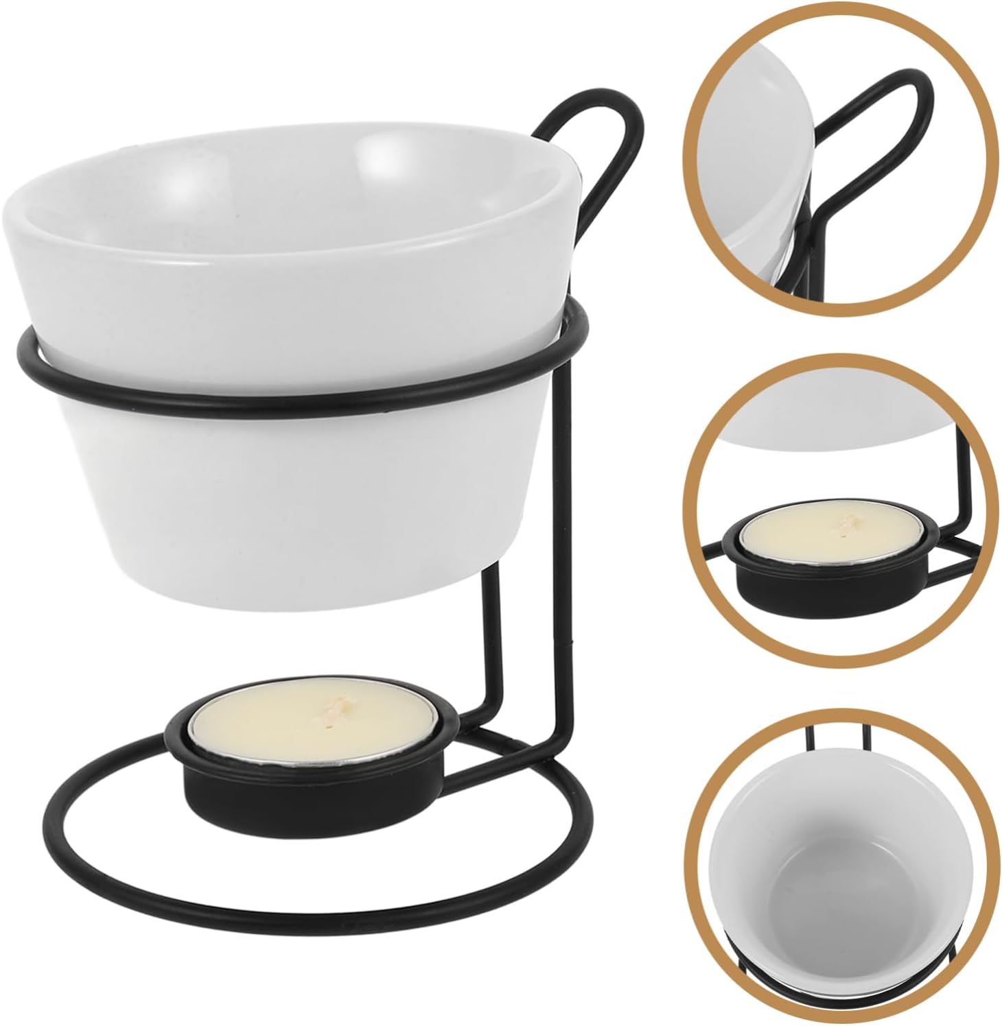 2sets Ceramic Heating Furnace Butter and Cheese Fondue Pot Set Fork Portable Butter Warmer