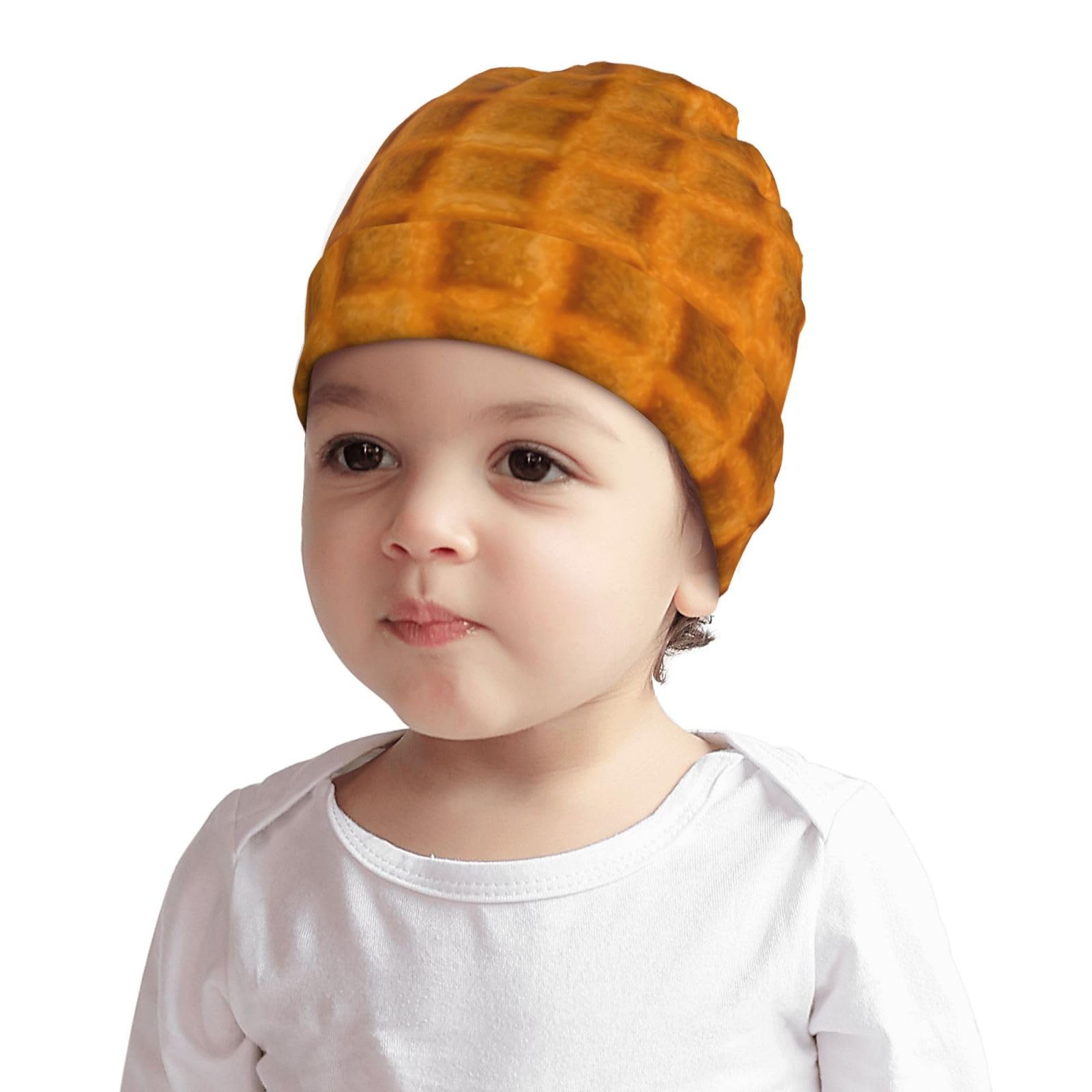 Rqzwdq Waffles Pattern Kids Beanie Hats Warm Knit Beanie Cap Skull Caps Gifts Decor for Boys Girls White