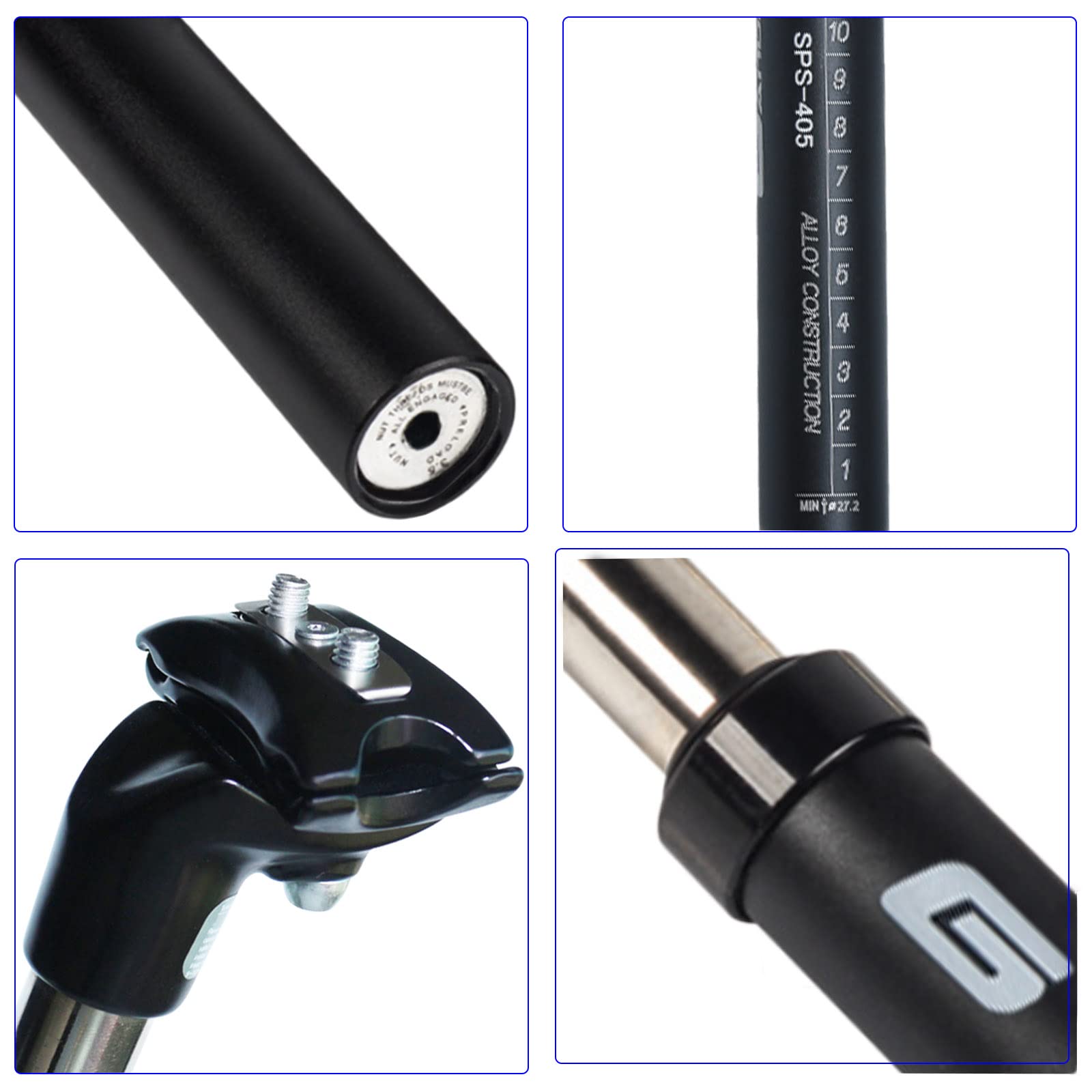 Sattelstütze Gefedert 27.2/28.6/30.0/30.4/31.6/33.9/34.9 350mm Alu Mit Konverter Für MTB BMX Mountainbike Rennrad E-Bike