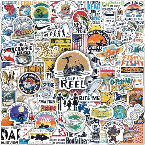 Joyppy 155 PCS Funny Fishing Stickers for Adults Holographic Outdoor Waterproof Vinyl Fish Decals for Boat Laptop Tool Trackle Box Cooler Gifts for Men Dad Fisherman
