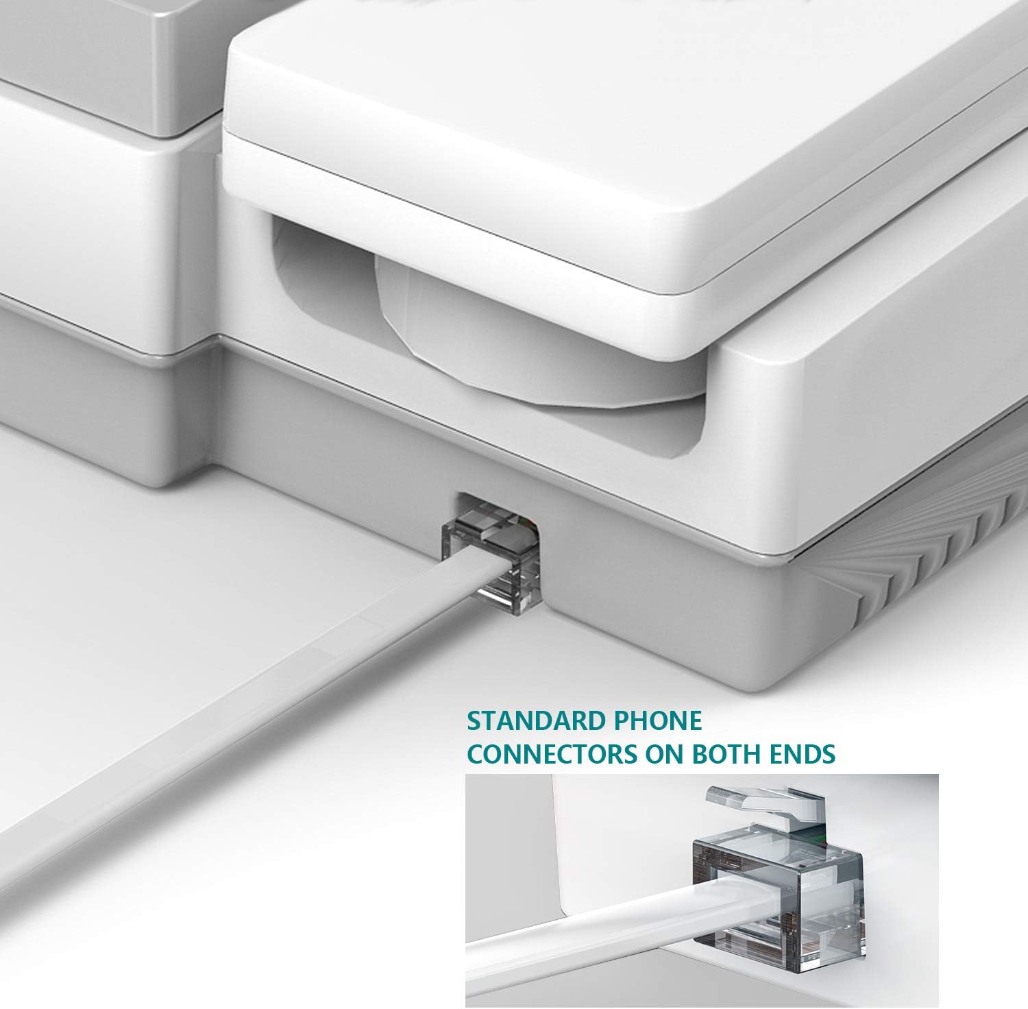 Phone Extension Cord 25 Ft, Telephone Cable with Standard RJ11 Plug and 1 in-Line Couplers and 20 Cable Clip Holders, White : Electronics