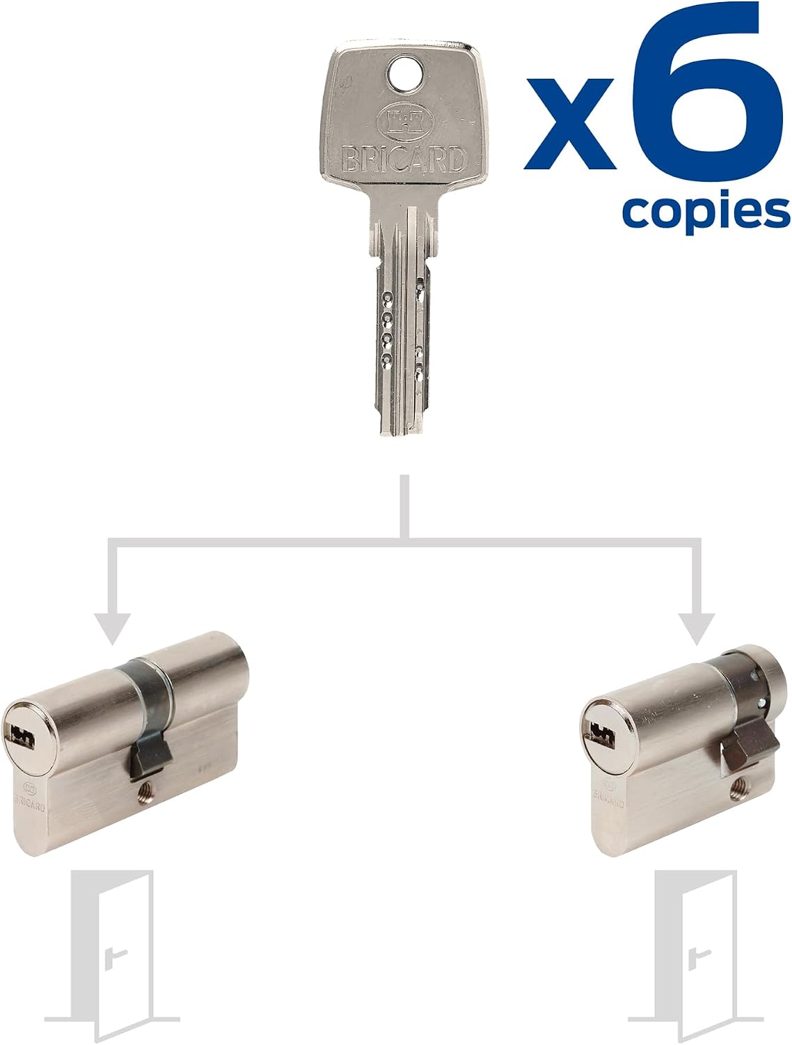 Set of 2 Bricard Astral Cylinder Keyed Alike 30+30 & 30+10 with 6 Keys
