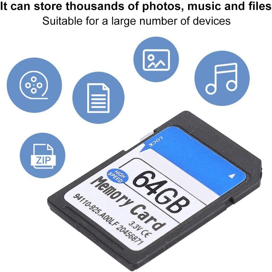 SD Card, Flash Memory Card Secure Digital Memory Cards Data Storage Fast Read Speed 90MB/s for Cameras SLR Music Photos Storage(64GB)