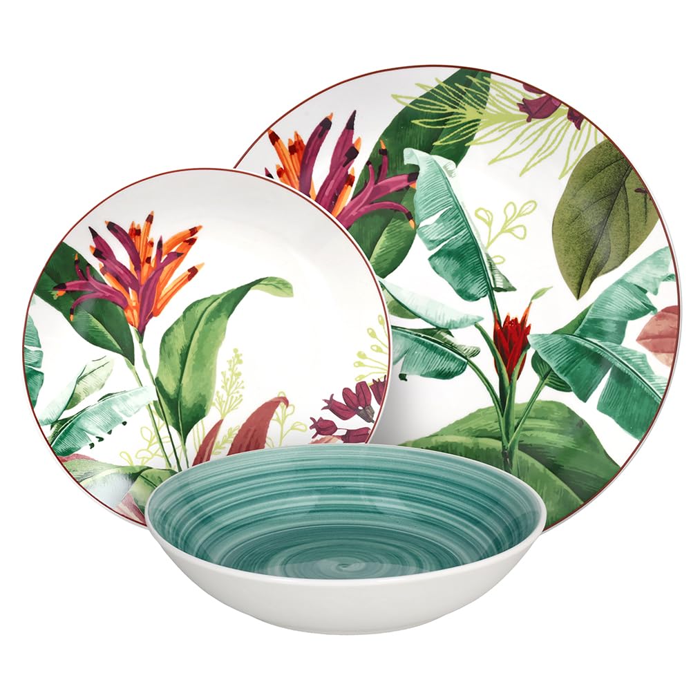 Tognana Tropicalia, service de vaisselle 18 pièces pour 6 personnes, porcelaine, multicolore