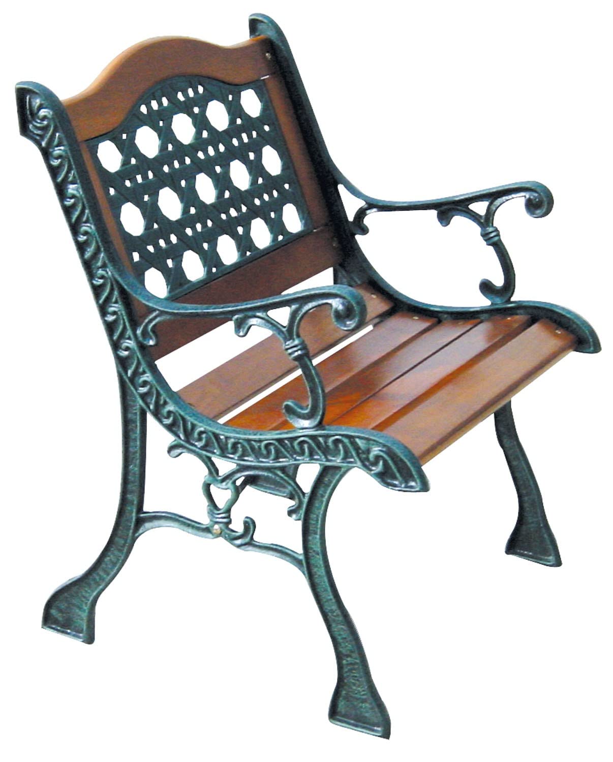 Poltrona Sedia panchina monoposto Decorativa da Esterno Giardino con Struttura in ghisa e doghe in Legno Naturale Rattan Arc