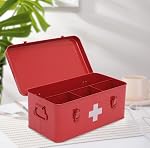 First Aid Medicine Box, First Aid Kit Supplies Bin, Metal Medicine Storage Tin, First Aid Empty Box with Safety Lock for Home Emergency Tool Set-Red