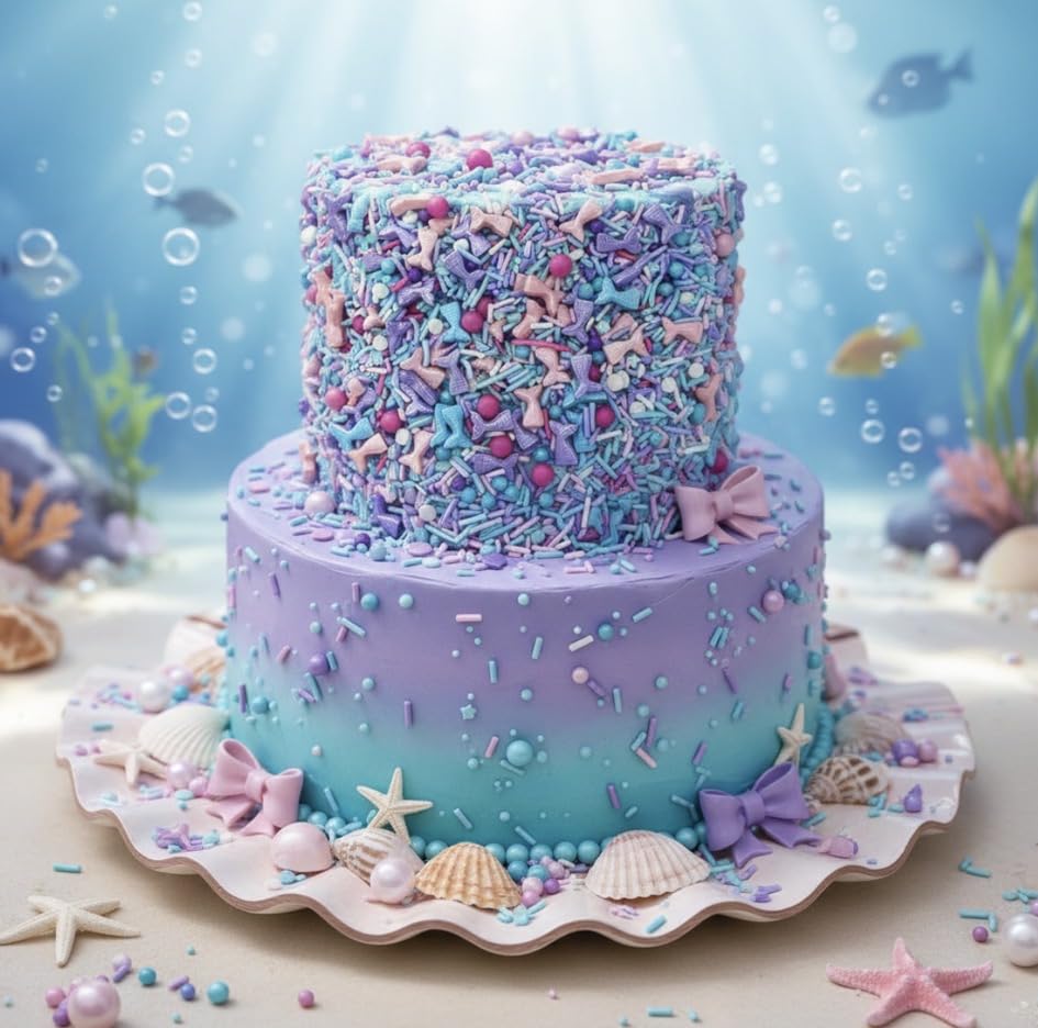 Image of Manvscakes Sprinkles- Edible Cake and Cupcake Sprinkles with Assorted Shapes and Sizes for Parties, Blue pink and purple Mix for Cookies, Ice Cream, Cake and Cupcake Decorating, 4 oz (Mermaid)