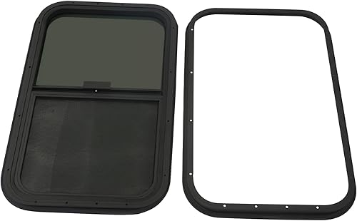 Ventana de caravana, ventana de remolque de lágrima, 15 pulgadas de ancho x 24 pulgadas de alto, negro, vidrio negro templado, lado del pasajero,