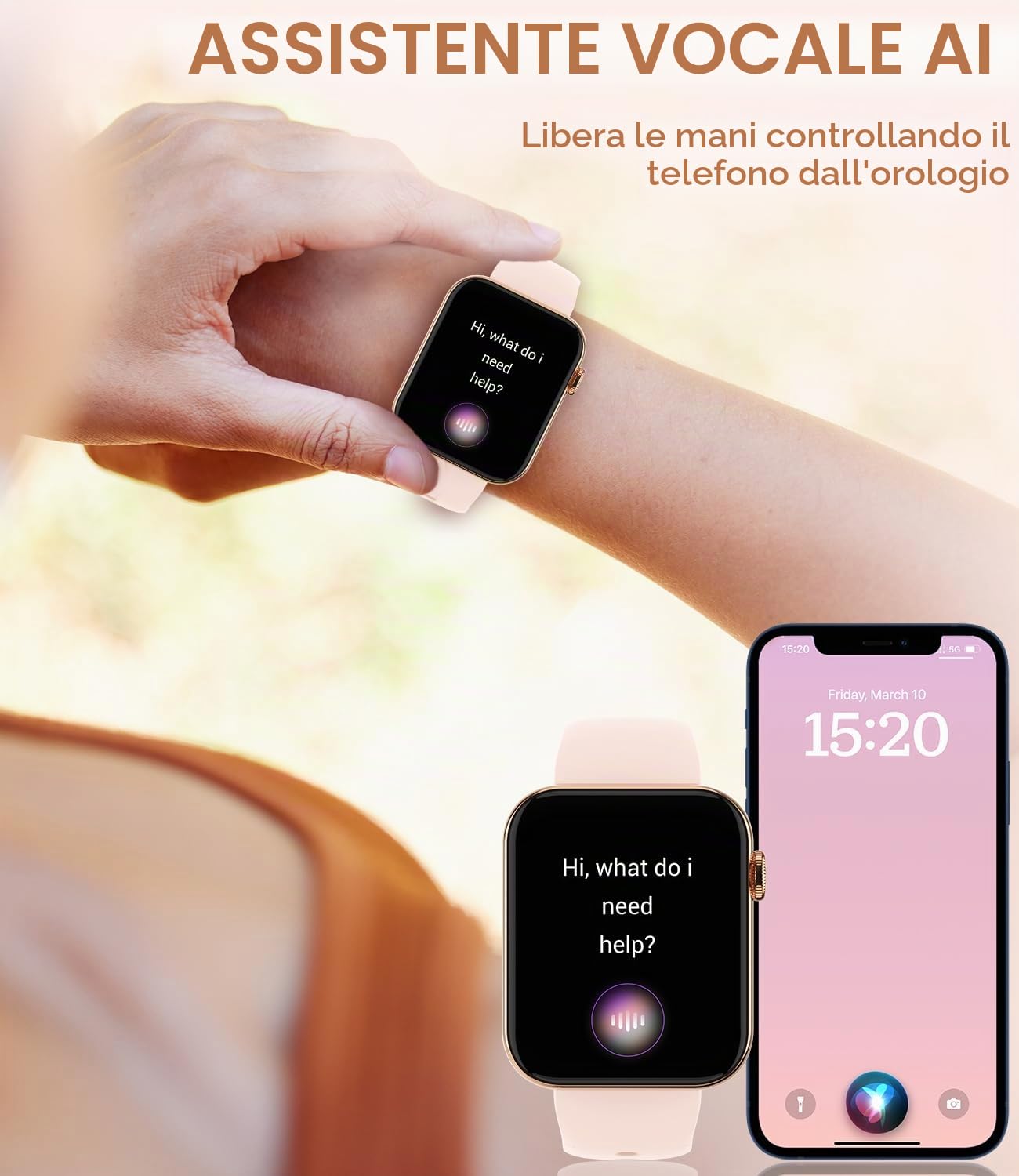 Smartwatch Donna Effettua o Rispondi alle Chiamate 1.85" Orologio Fitness con Contapassi Frequenza Cardiaca Sonno SpO2 Smart Watch per iOS Android