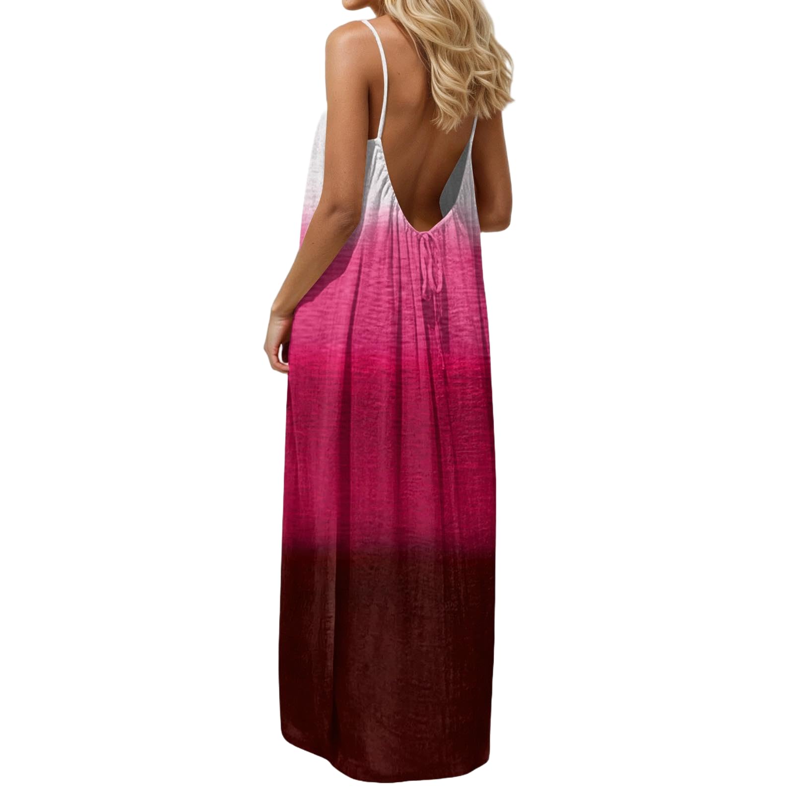 Women's Solid Color Backless Cami Dresses for Women Open Back House-Dress Summer Ombre Spaghetti Strap Lounge Dress