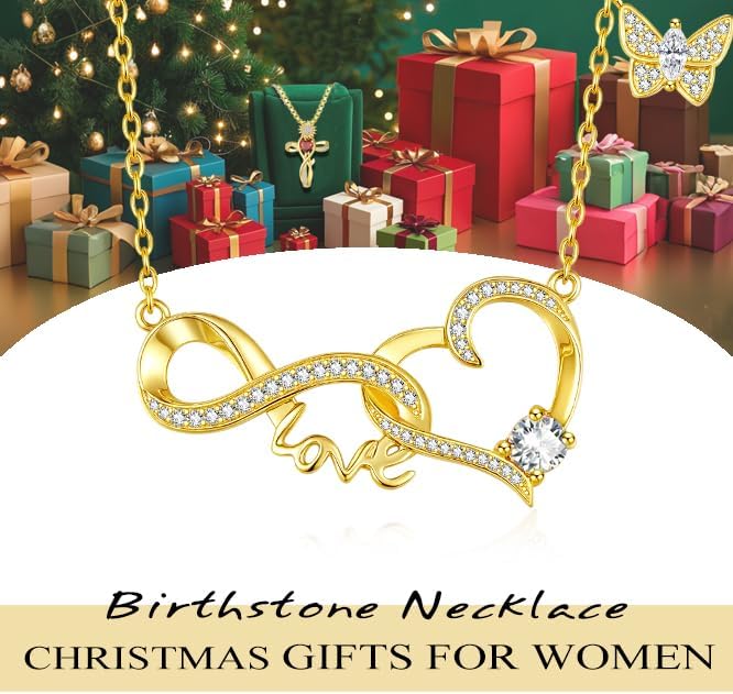 Birthstone Infinity Necklace for Women,Heart Pendant Necklace Birthday Gifts for Wife Her Mom, 14K Gold 18K White Gold Womens Fashion Jewelry with Dainty Butterfly Necklaces - Image 3