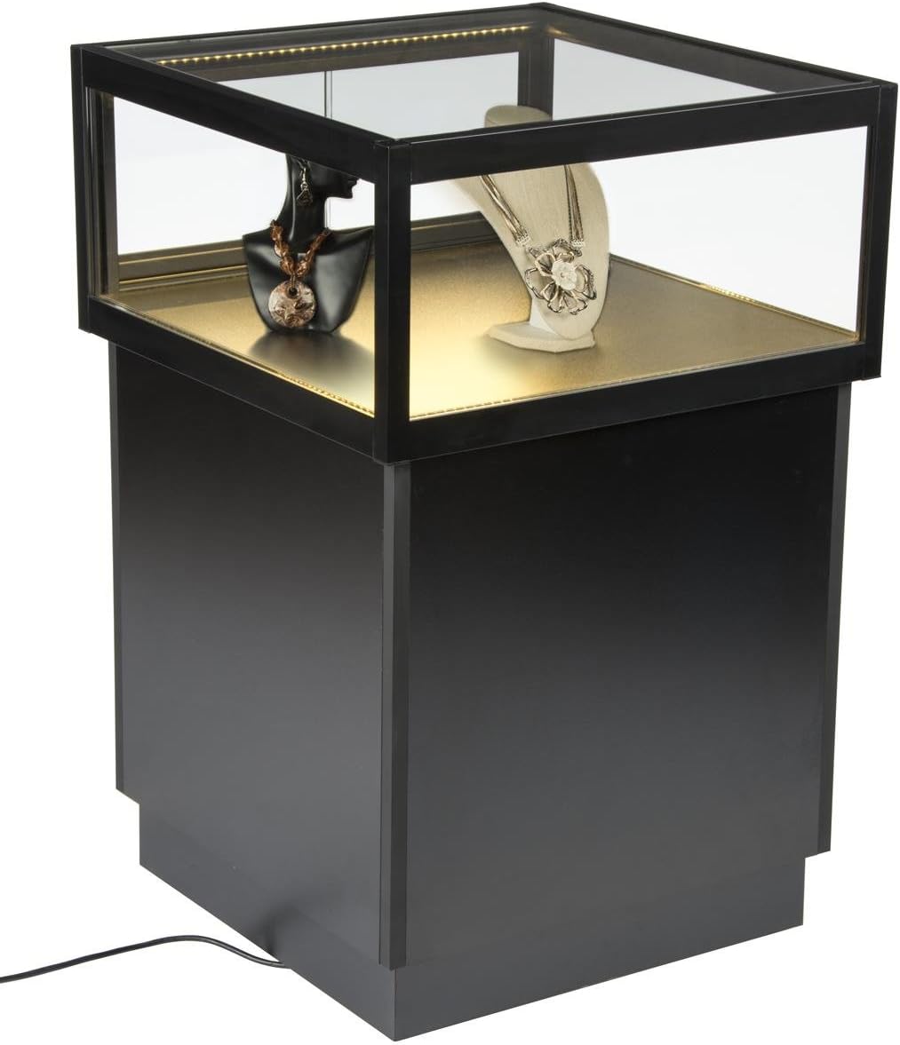 Displays2go JDSHCPMA2C Floor Display Case, Locking with Glass Door, LED, Black Museum Case