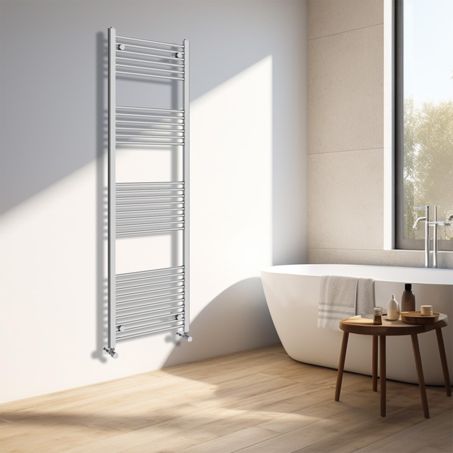 Nrg Chrome Heated Towel Rail Straight Designer Bathroom Radiator - 1800×500Mm