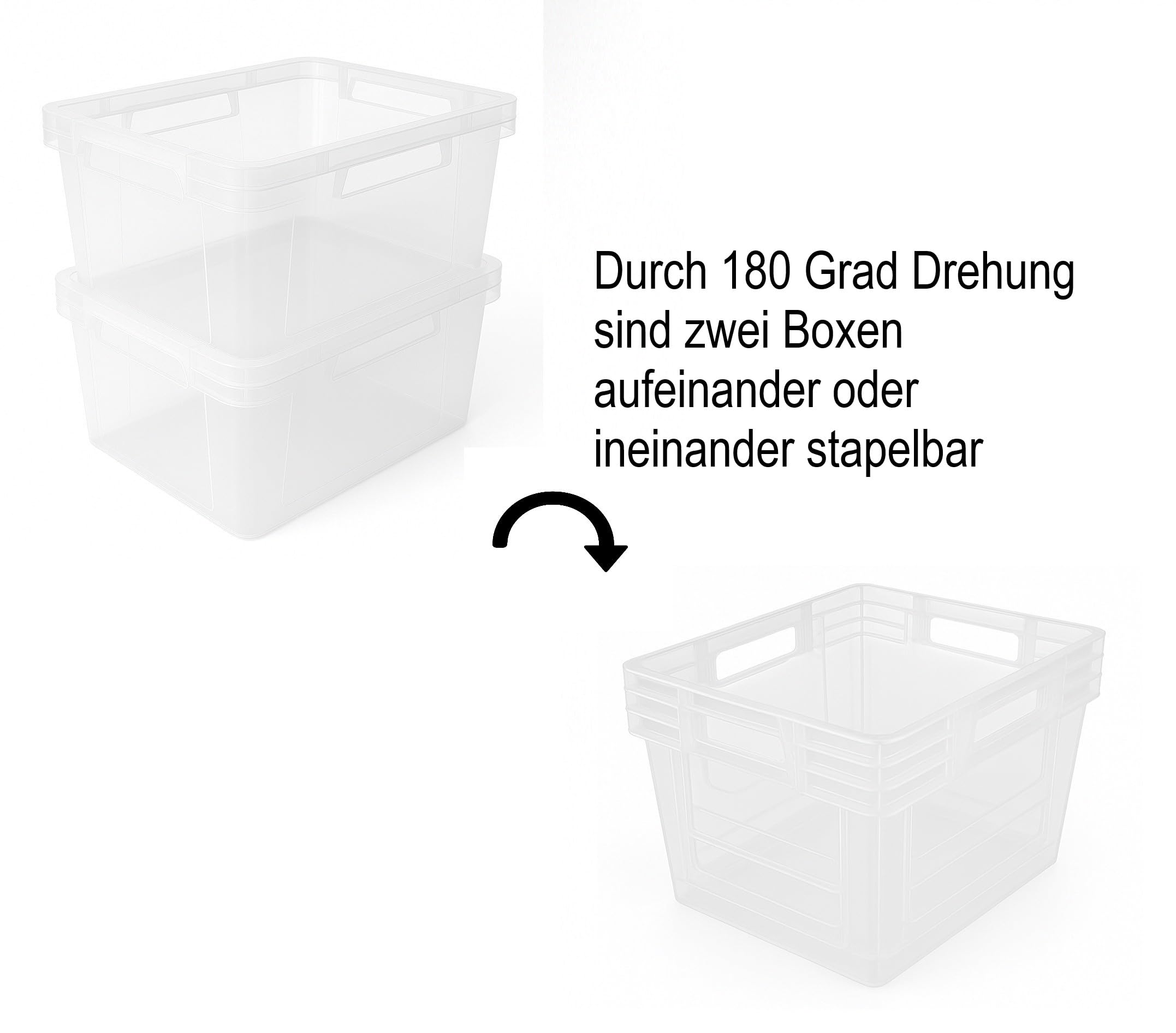 HRB Stabile Dreh Stapelbox 24l, Aufbewahrungsbox (Transparent, 10 Stück)