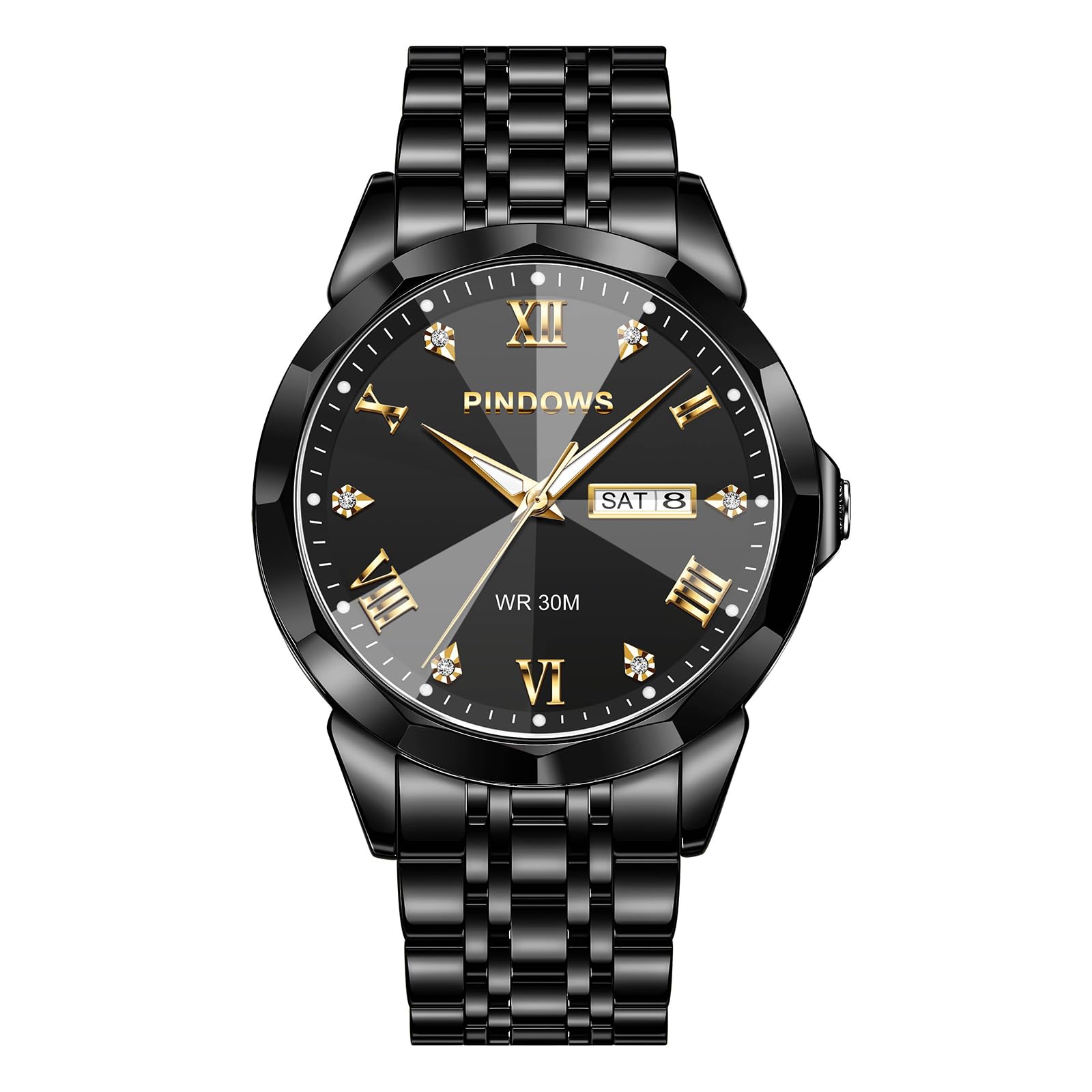 PINDOWS Herrenuhren Luxus Quarz-Analoguhr Datumsanzeige und großem Ziffernblatt wasserdichte modische Business-Armbanduhr Elegante zweifarbige Edelstahl-Klassiker-Herrenuhr mit beleuchtetem Kalender