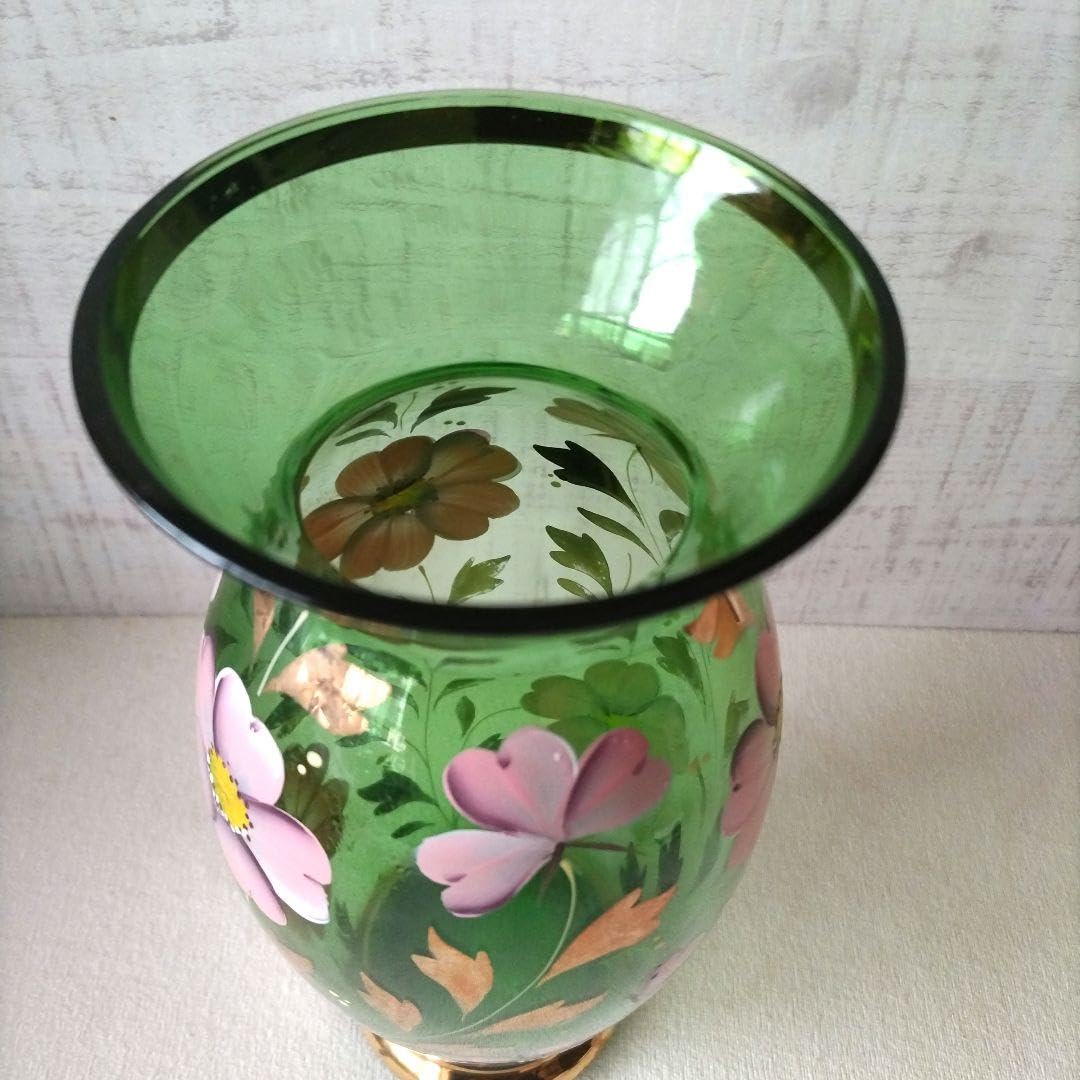 BOHEMIA Glass ボヘミアガラス 花瓶 グリーン チェコスロバキア Amazon.co.jp: ボヘミアグラス ボヘミアングラス 花瓶 グリーン 花