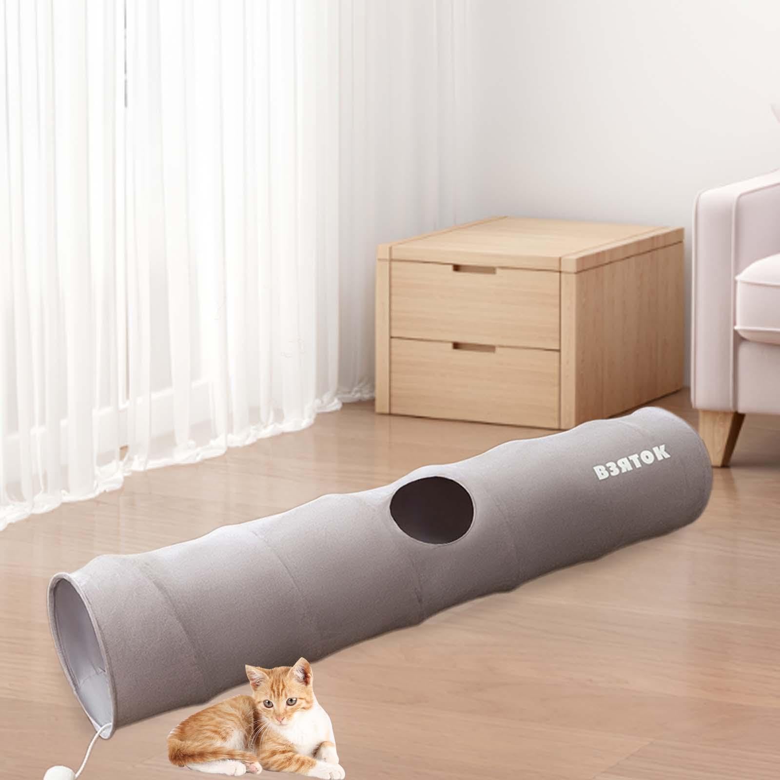 Sharplace para Gatos de Interior. Tubo de Juego para Gatos. Longitud: 47,24" (120 Cm), Diámetro: 9,8". Juguete Interactivo para Mascotas Y, Gris