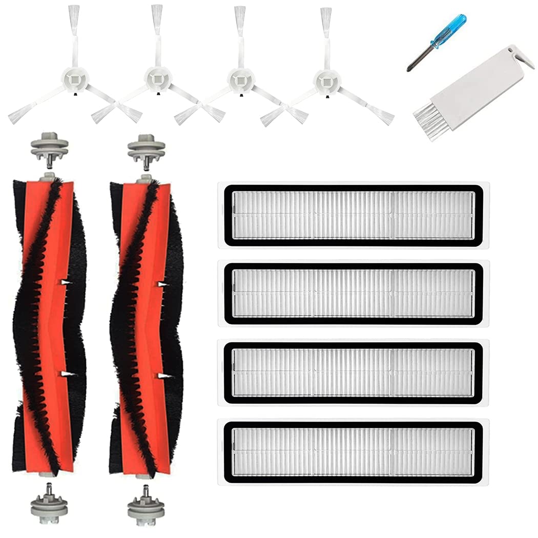 Chuancheng 12-teiliges Zubehör-Set für Dreame D9, D9 Max, D9 Max Gen2, D9 Pro, L10 Pro Staubsaugerteile, 2 Hauptbürsten, 4 Seitenbürsten, 4 Filter, 1 Reinigungsbürste, 1 Schraubendreher (weiß)