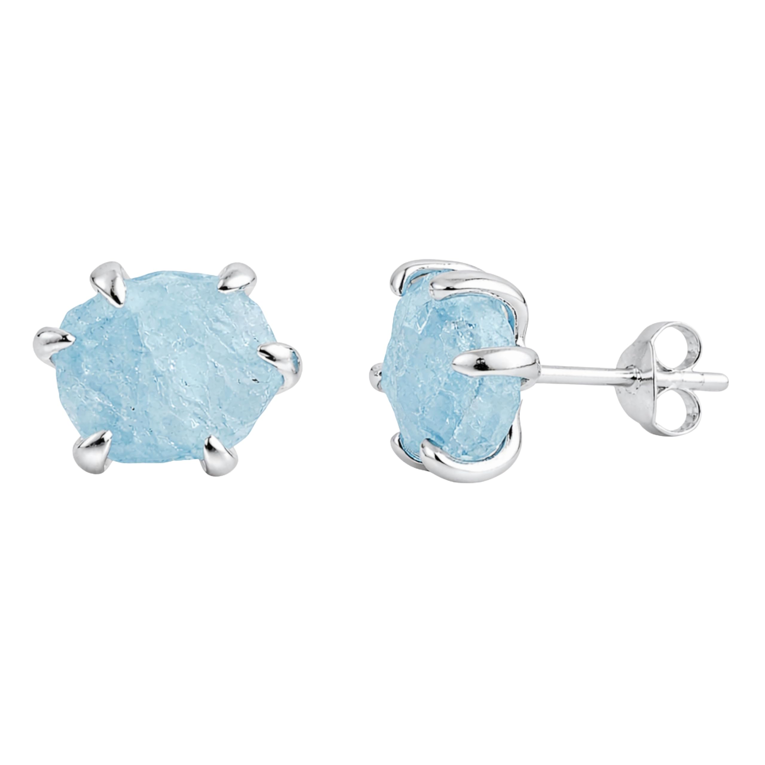 Raw Aquamarine 8mm 925 Sterling Silver Stud Earrings