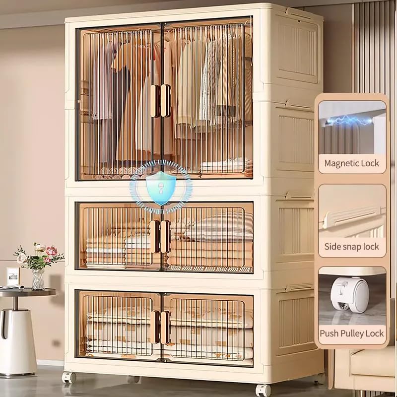 Image of EXVITO 1 Door Kids Plastic Wardrobe for Clothes, Foldable Plastic Almirah for Clothes, Collapsible Wardrobe for Storage, Baby Cupboard for Clothes, Storage Rack for Kids - Transparent