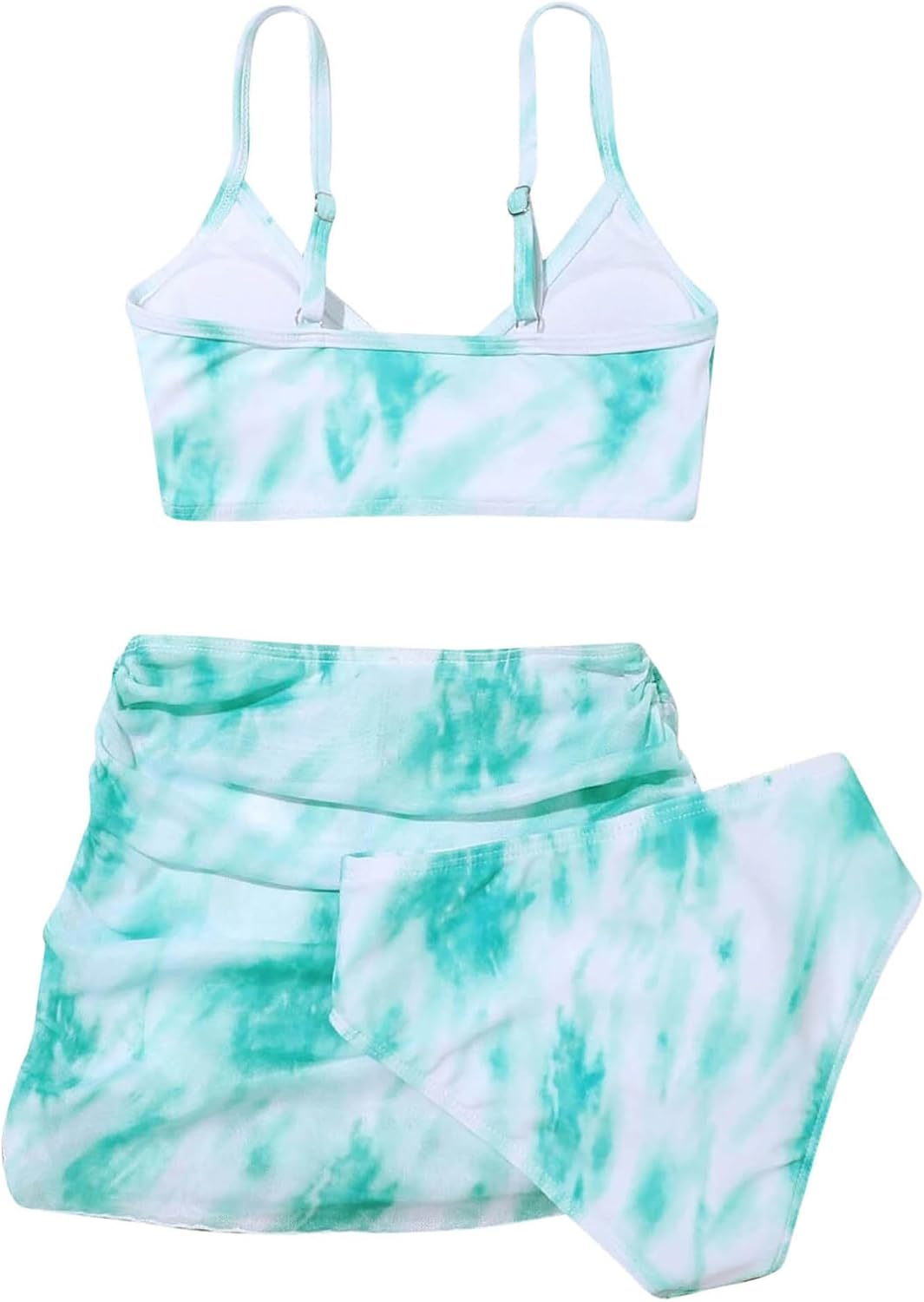 Hansber Kids Girls Rash Guard 3 Piece Swimsuit Tie Dye Printed Bikini Set with Beach Cover Skirts Swimwear