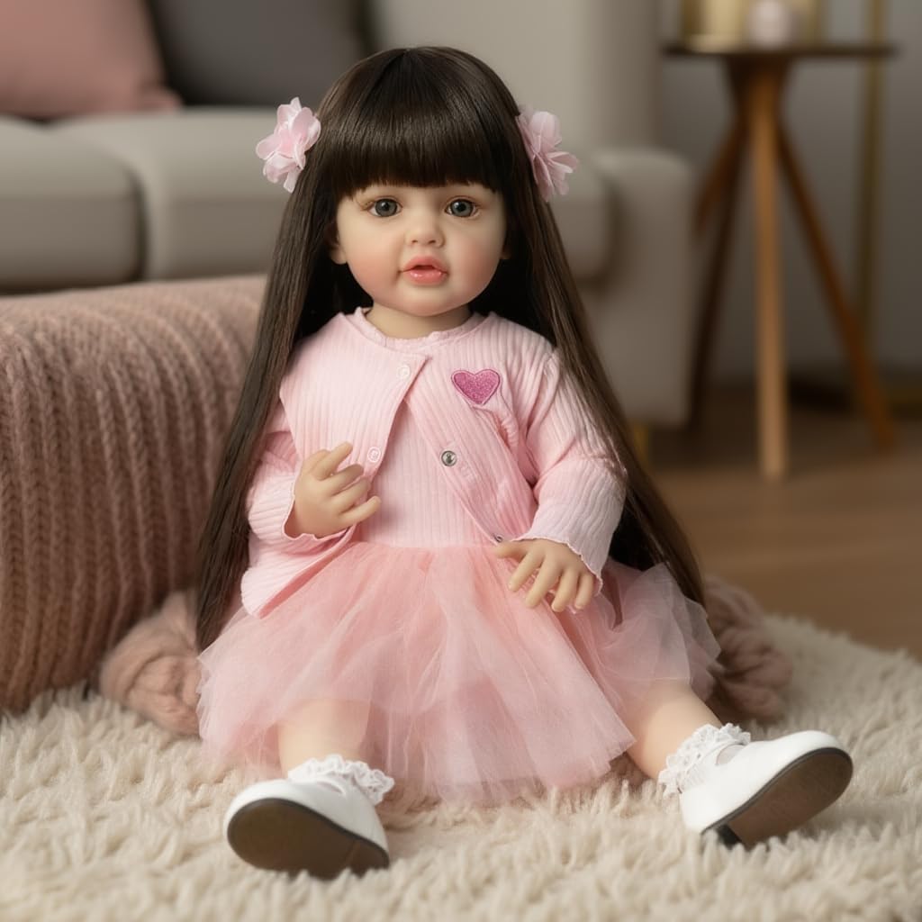 Pinky Reborn Lovely 22inch 55cm Reborn Baby Dolls Full Body Vinyl Girl Reborn Baby Dolls Realistic Anatomically Correct Real Girl,Handmade Lifelike Awake Eyes,Multicolor Gift for Child