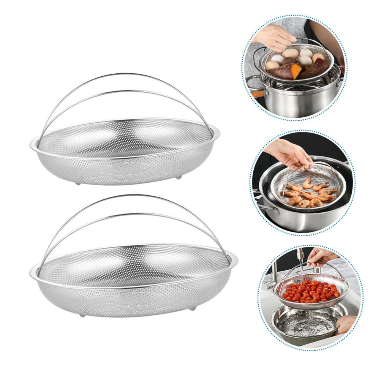 Cestello per Cottura Vapore con Manico 2 Pezzi in Acciaio Inox