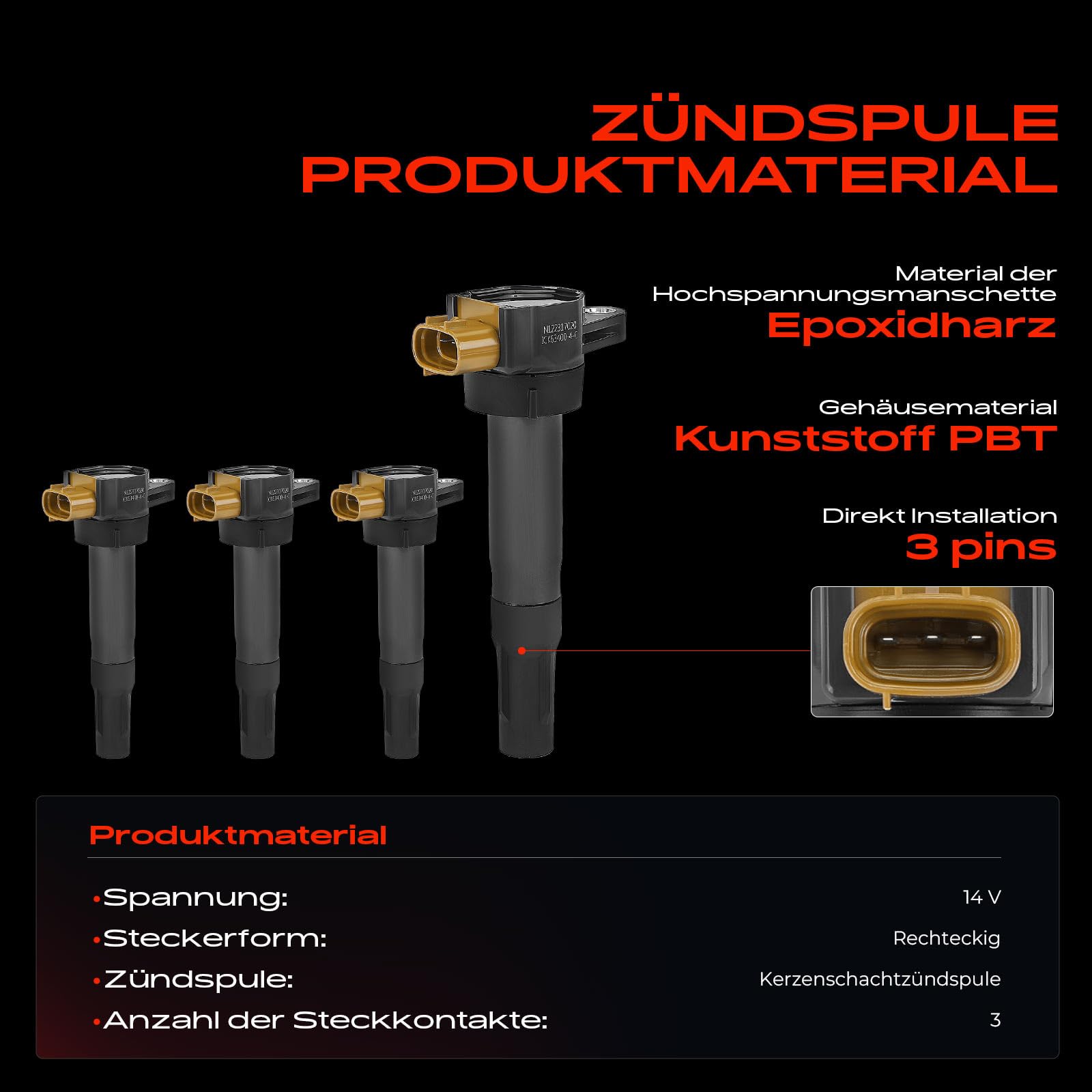 Frankberg 4 bobine di accensione + 4 candele a 3 Poli 3340051K51 | Compatibile con: Grand Vitara II JT TD TE, Kizashi FR, SX4 EY G.Y, Swift IV FZ NZ