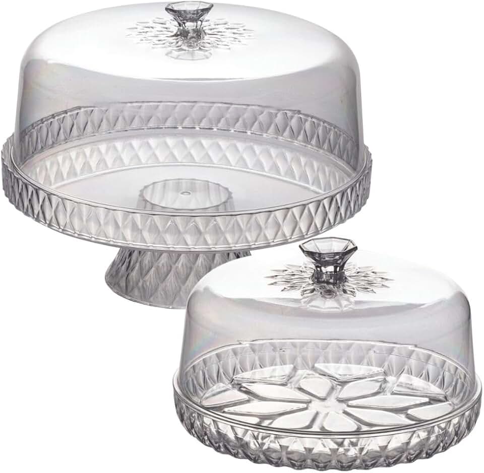 Conjunto 2 peças Boleira com Pedestal e Queijeira Acrílico Transparente