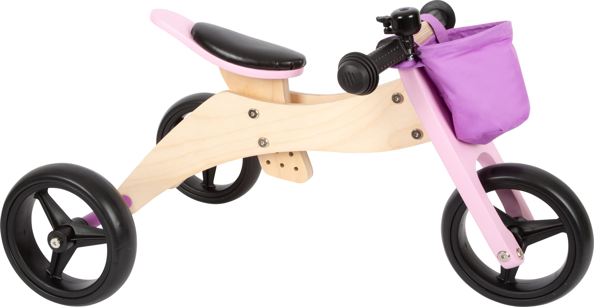 Small Foot 11612 Triciclo - Bicicleta 2 en 1, Rosa, de Madera, con Asiento Ajustable y neumáticos de Goma