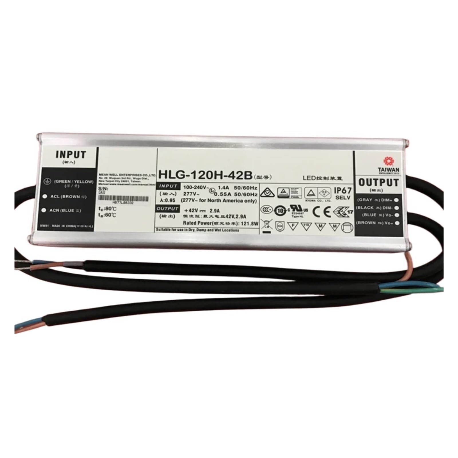 BRODEFUP 120W constant voltage+constant current dimmable LED driver HLG-120H- 12V 15V 20V 24V 30V 36V 42V 48V 54V(HLG-120H-24B)