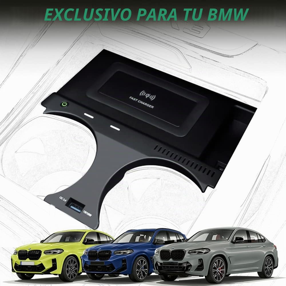 Cargador Inalámbrico Coche para BMW X3 X3M 2022-2018, para BMW X4 X4M 2022-2019, 15W Qi Wireless Carga Rápida Auto Teléfono Cargador para BMW G01 G02 Accesorio, Regalo para BMW Propietarios