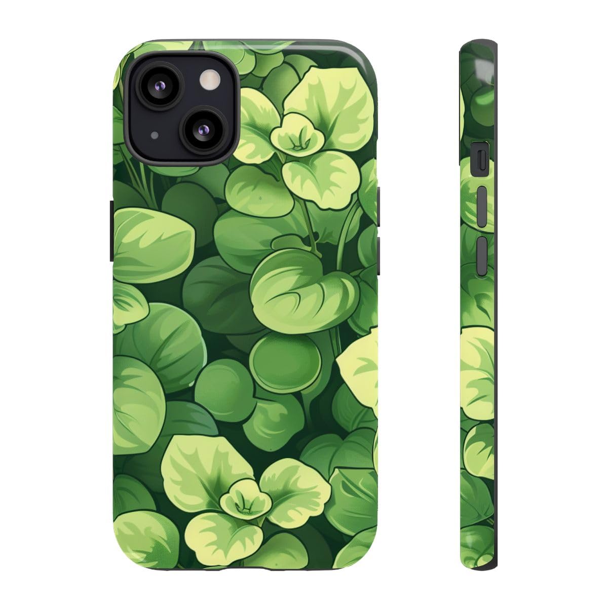 Coque iPhone 13 anti-rayures robuste avec motif microgreens vert brillant
