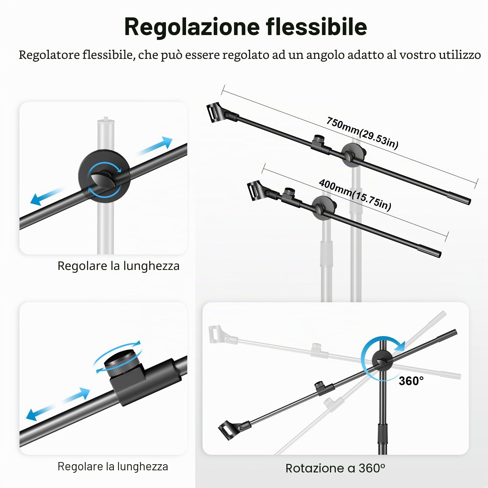 Supporto per microfono, Aokeo Mic Stand Pavimento con treppiede regolabile, Borsa da trasporto, Supporto Tablet, Adatto a qualsiasi microfono, Prestazioni, Cantare, Discorso