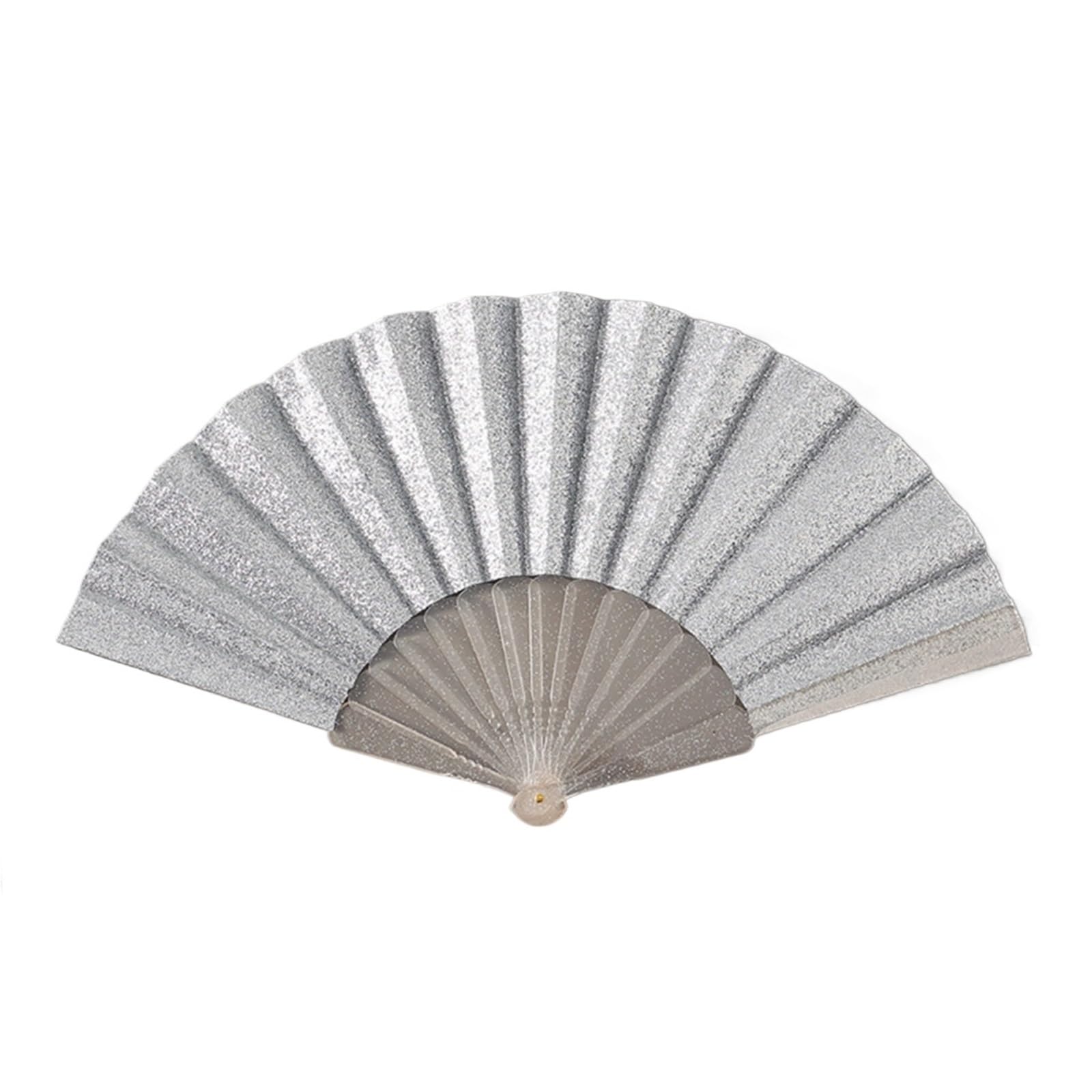 Zeahkri Folding Fans 6pcs Sparkling Colorful Glitter Fan Handheld Folding Fans Summer Accessories Dance Prop Wedding Party Decoration Gift for Wedding Performance Dancing(Silver)