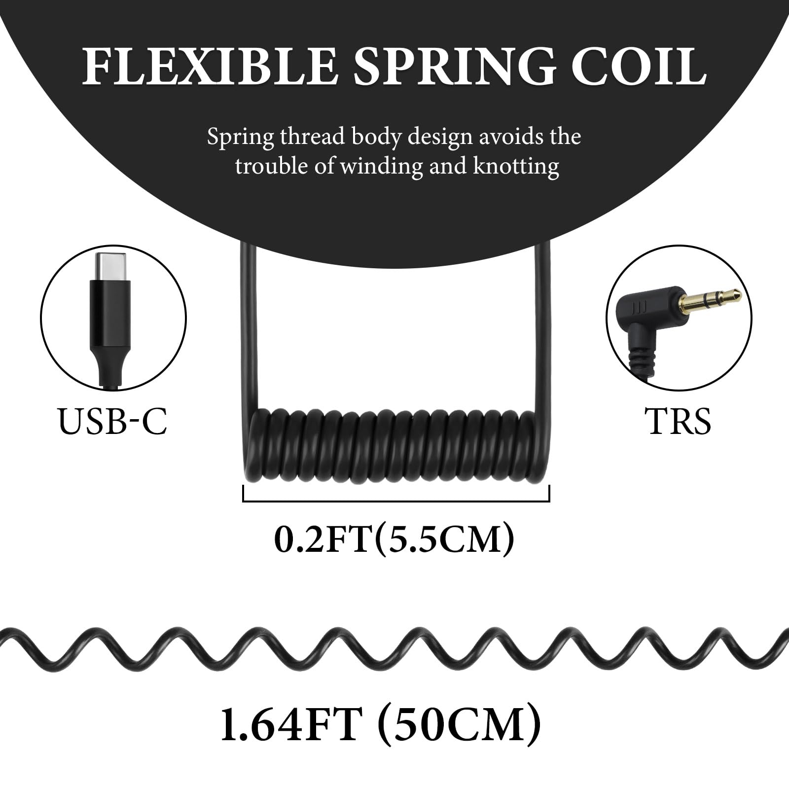 GEEKRIA for Creators USB C to 3.5mm TRS Microphone Coiled Cable 20 inch / 50 CM, Compatible with Rode VideoMicro - Image 2