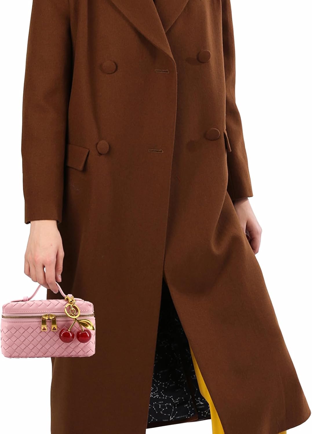 Woven Crossbody Bags for Women Trendy Clutch Purse Bag Small Top Handle Leather Handbag with Cherry Charm - Image 6