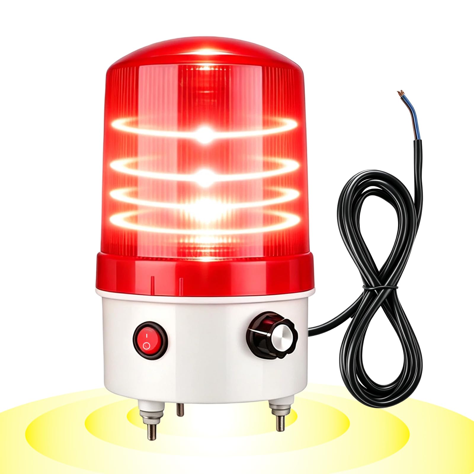 Industrial LED Rotating Warning Light, AC110V-120V Red Strobe Light for Public Emergency Alarms, Indoor/Outdoor Safety Siren with Volume Adjustment/Plug and Buzzer (RED (0-110dB,DC12V-24V))