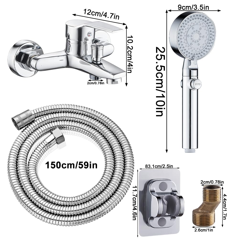 suaywo Bath Shower Mixer Tap Attachment Single Lever Tub with 1.5m Stainless Hose & No-Drill Base Bath Mixer Tap with Shower Single Lever Bath Shower for Bathroom Bathtub & Shower(Silver) - Image 2