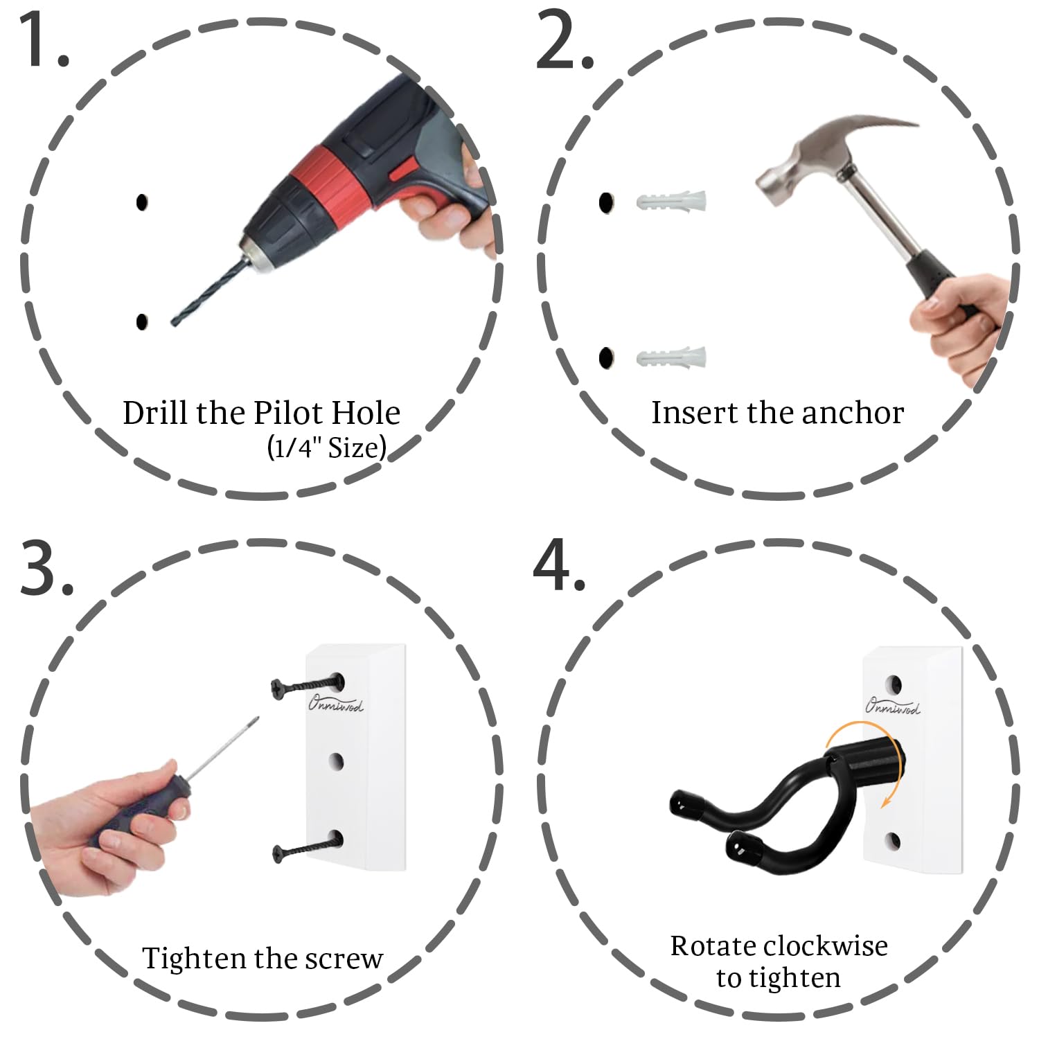 Onmiwod Paquete de 2 ganchos de pared para ukelele, de madera dura blanca, en forma de U, para ukelele, banjo, mandolina, concierto, piña, soprano, tenor y barítono