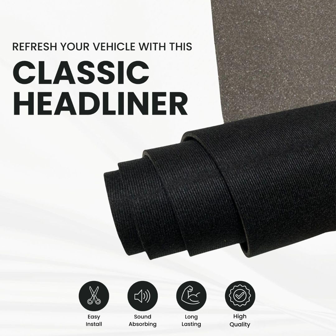 Headliner Fabric with Foam Backing - Automotive Roof Replacement Headliner Material for Car, SUV, Pickup, RV Interior Repair DIY 60"x85" (Grey)