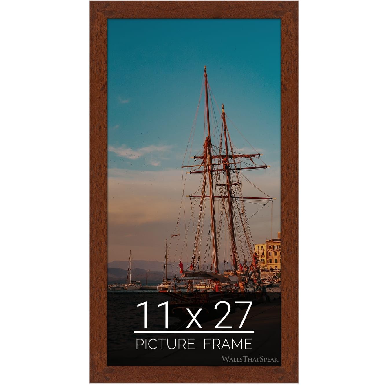 wallsthatspeak 11x27 Dark Walnut Rustic Pine Picture Frame for Puzzles Posters Photos or Artwork