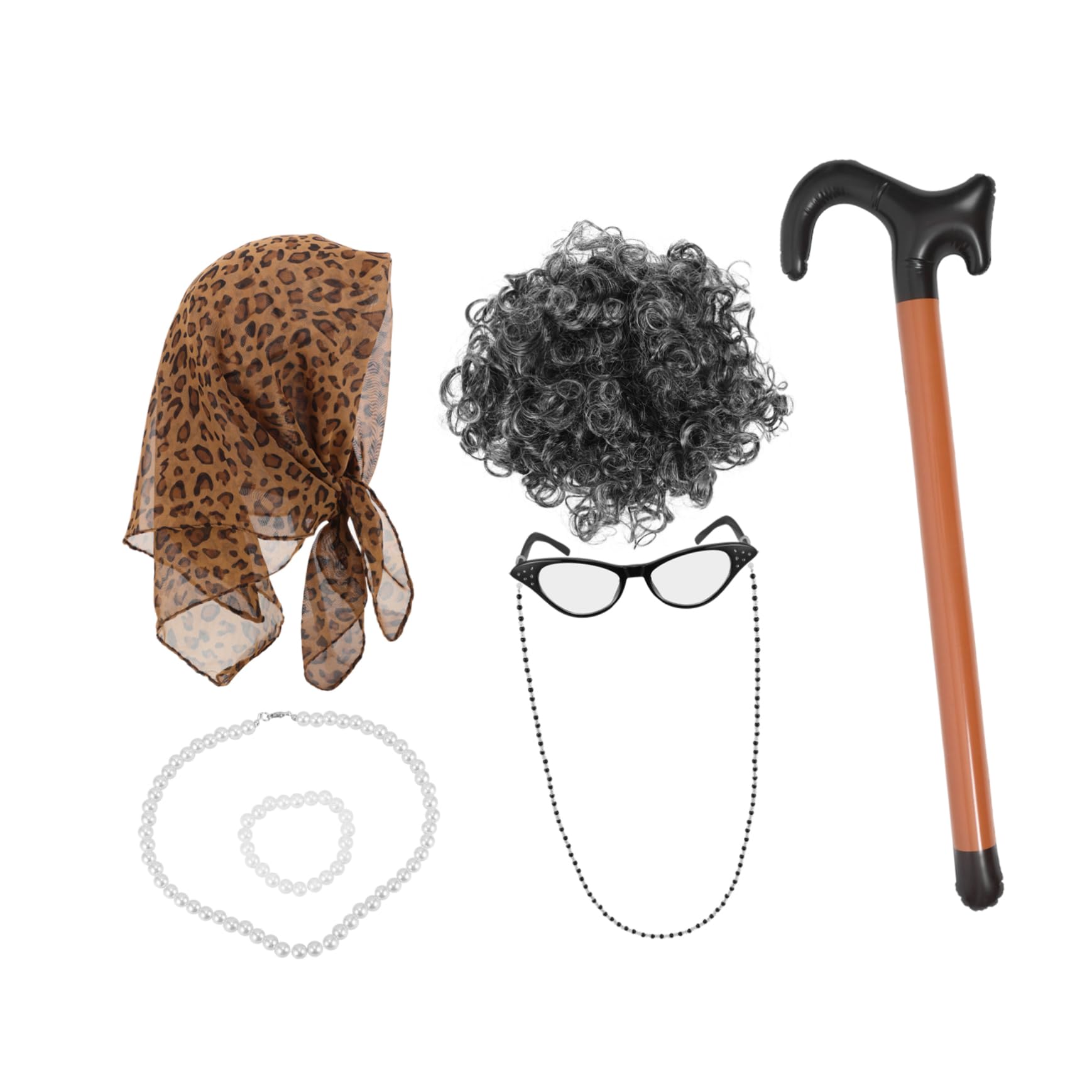 3sätze Old Lady Wig Für Kostümparty Teiliges Grandma Cosplay Kostüm Mit Brille Und Schmuck Für Halloween Theateraufführungen Und Karneval