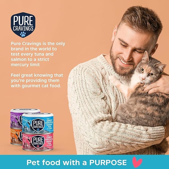 Image of Pure Cravings Wet Cat Food Variety Pack Tuna, Salmon, Sardines, Tuna /Salmon in Gravy, 100% Mercury-Tested, Moist Can Fish for Cats, Grain-Free, Protein, Non-GMO, Pack of 12