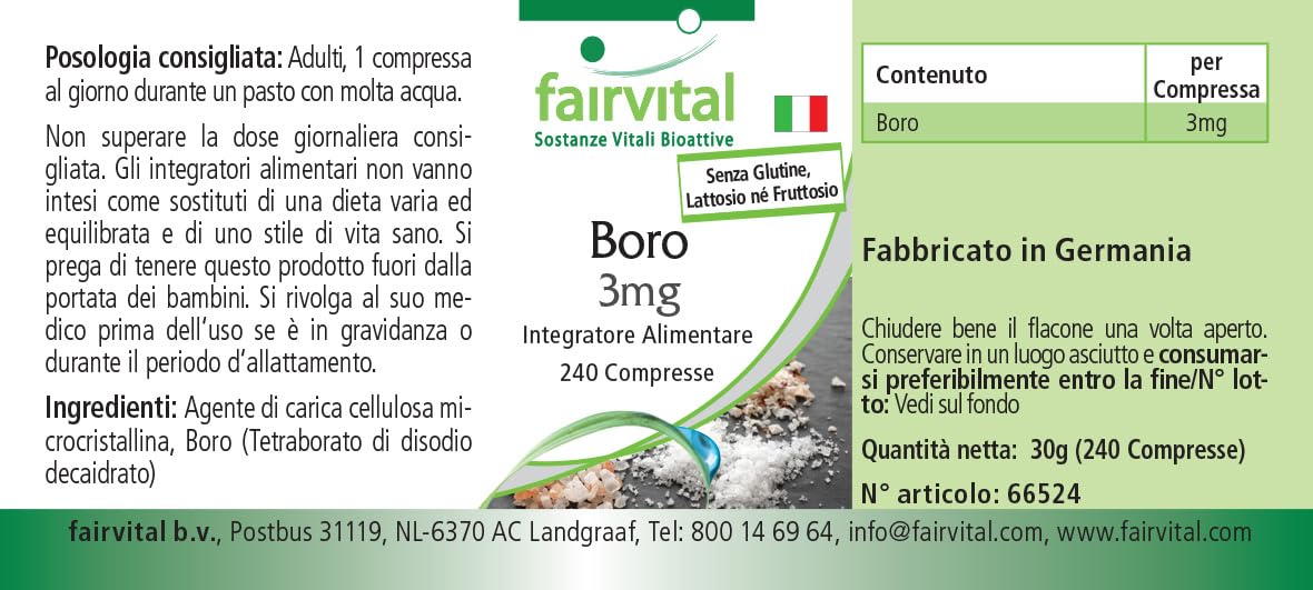 Fairvital | Bor 3mg – 240 tabletek – 3mg na tabletkę – łatwe do połknięcia – sprawdzona jakość i wysokie dawki – 100% wegańskie – wyprodukowane w Niemczech